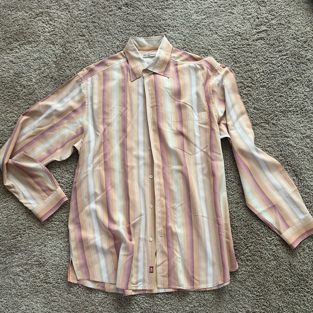 Tommy Bahama Pink and Cream Casual Button Down Shirt